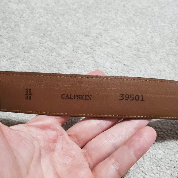 ALLEN EDMONDS & GEOFFREY BEENE Calfskin Leather Belt Black Brown Silver Men's 38 - Picture 6 of 9